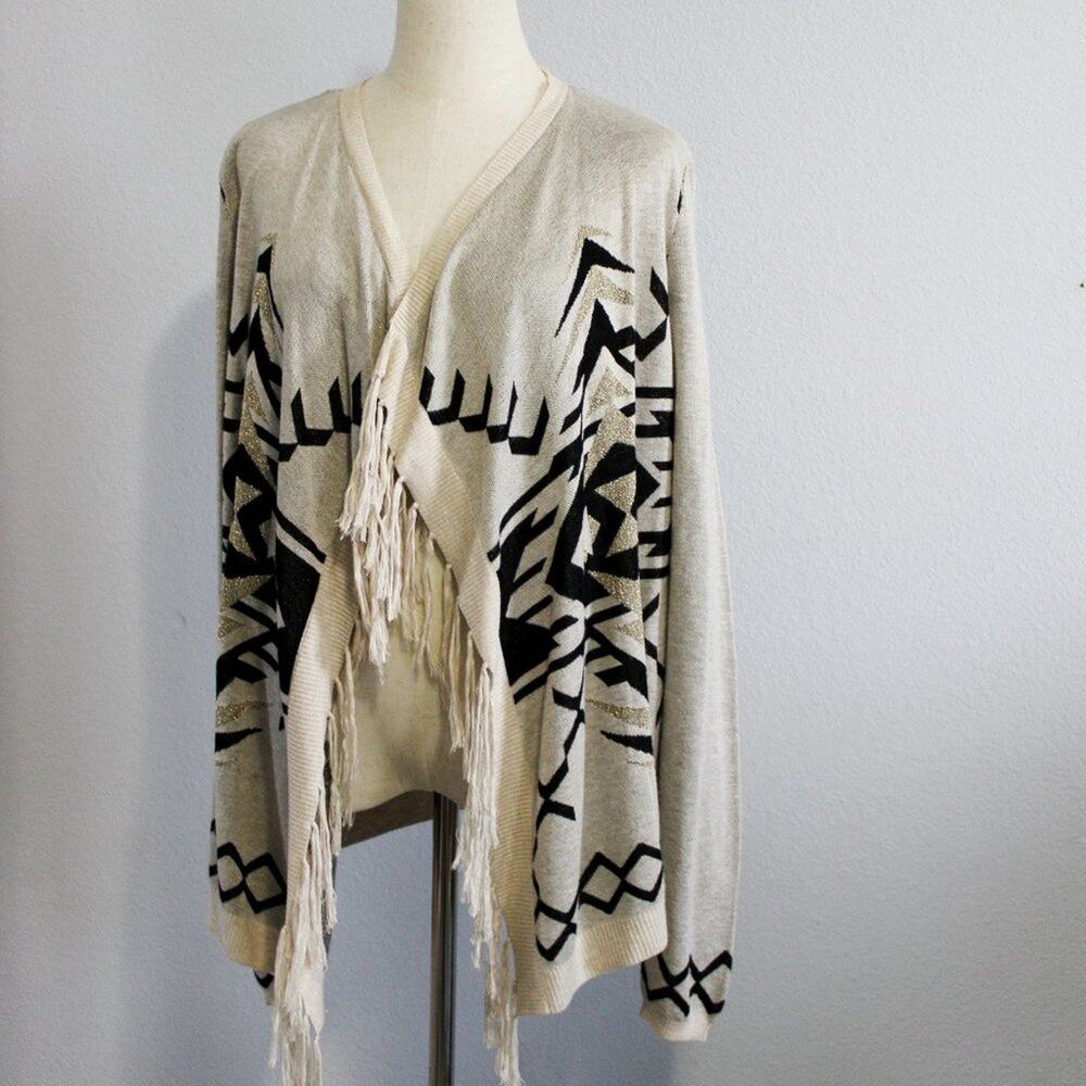 INC International Concepts Brown Knit Fringe Open Cardigan Size Large